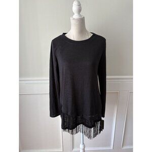 AB Studio NWT Black Long Sleeve Fringe Hem Top L